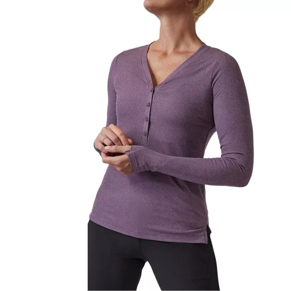 ATHLETA Uptempo Ribbed Long-Sleeve Henley Purple Top Womens Size Extra Small XS - Picture 1 of 8